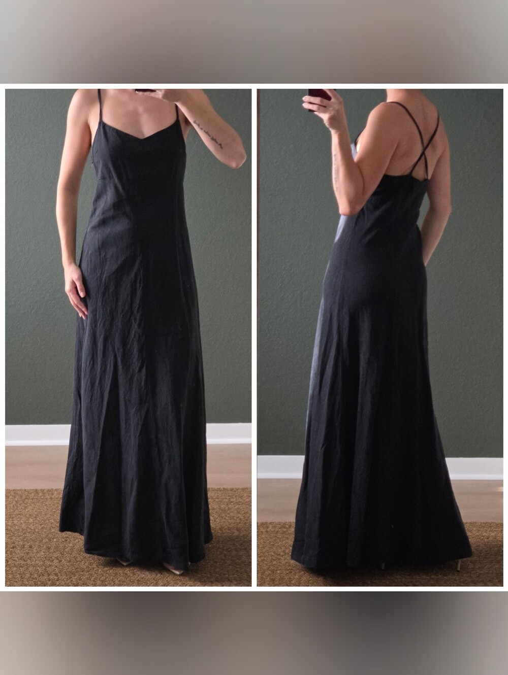 Theory Haranna Linen Blend Maxi Dress, Black, Size 4, Extra Long, Strappy A-line